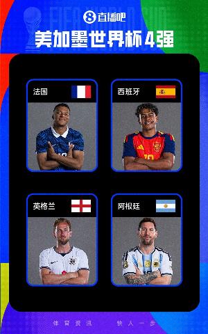 战力BIG4！世界杯四强战绩：法国全胜西班牙5胜1平，英阿均4胜2平